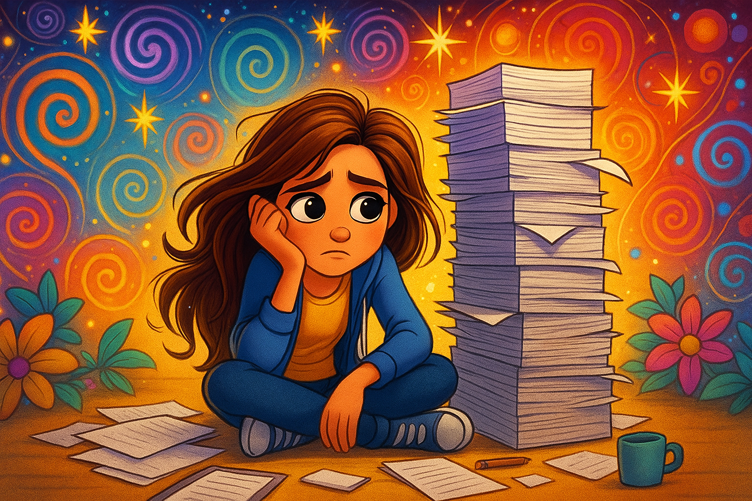 Person, die prokrastiniert und sich vor Aufgaben überwältigt fühlt